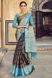 Navy Silk Blend Woven Saree With Blouse