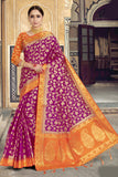 Wine With orange Woven Border Silk Saree