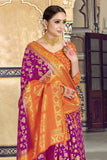 Wine With orange Woven Border Silk Saree