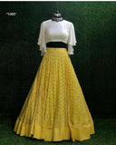 Sophisticated Yellow Colored Casual Printed Muslin Blend Gown With White blouse