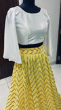 Sophisticated Yellow Colored Casual Printed Muslin Blend Gown With White blouse