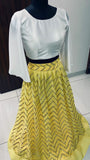 Sophisticated Yellow Colored Casual Printed Muslin Blend Gown With White blouse