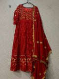 Red Pure Hand Work Floor Touch Georgette Partywear Gown