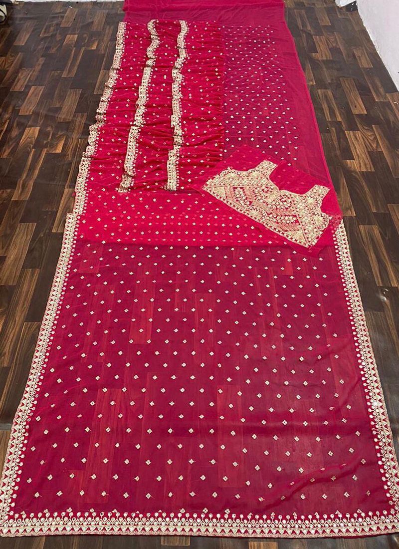 Trendy Rani Pink Color Georgette Base With Heavy Work Designer Saree