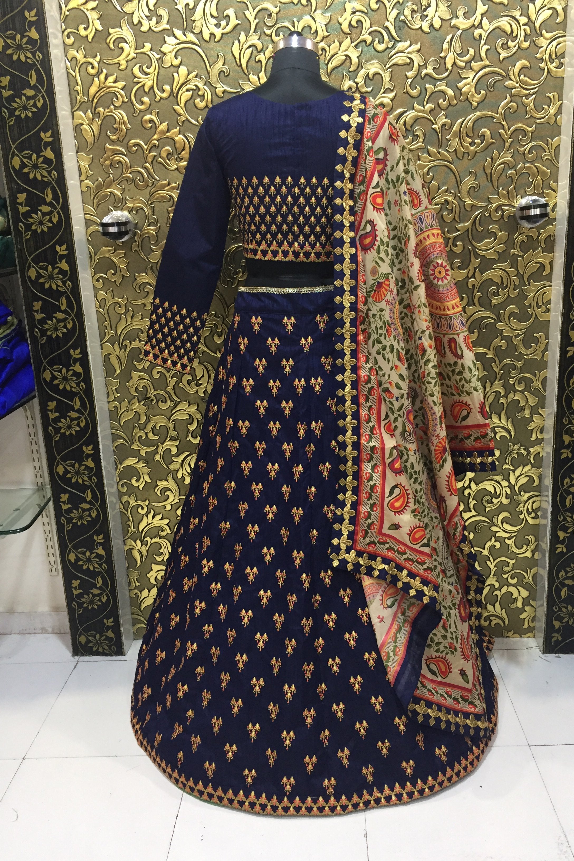 Party Wear Blue Color Embroidery Lehenga Choli With Printed Dupatta