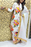 White Printed With Embroidery Work Party Wear Salwar Suit