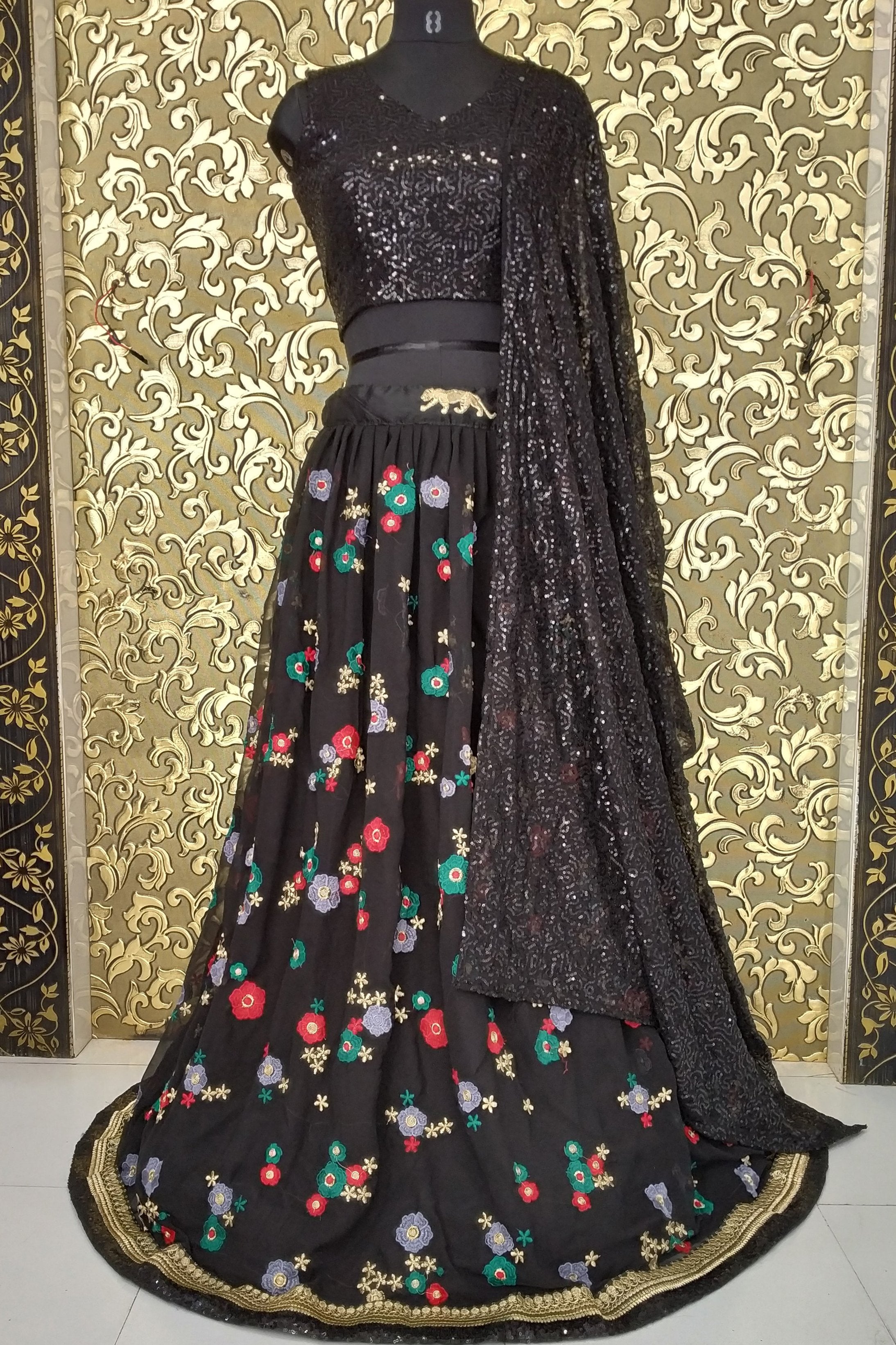 Celebrity Style Georgette Lehenga Choli With Embroidery Work
