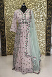 Bollywood Style Georgette Long Gown With Floral Lace Work