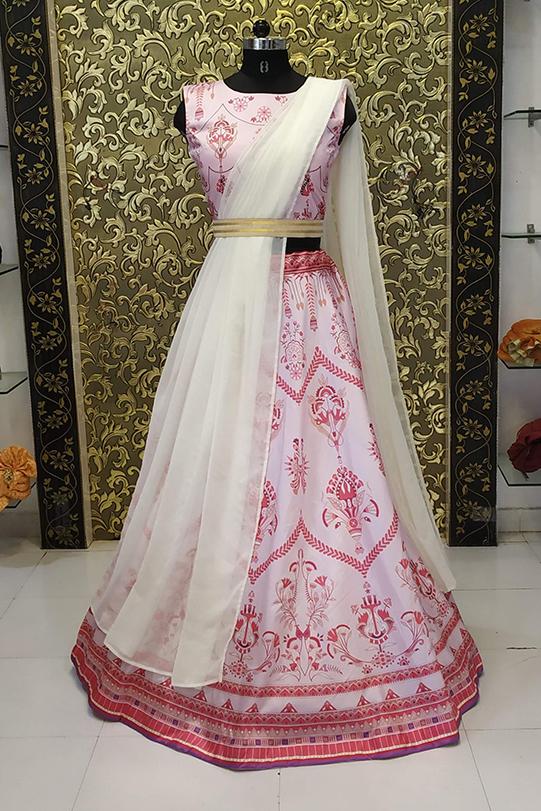 Buy Net Hot Pink and White Embroidered Work Long Choli Lehenga Online