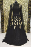 Gorgeous Black Colored Georgette Crop Top & Lehenga