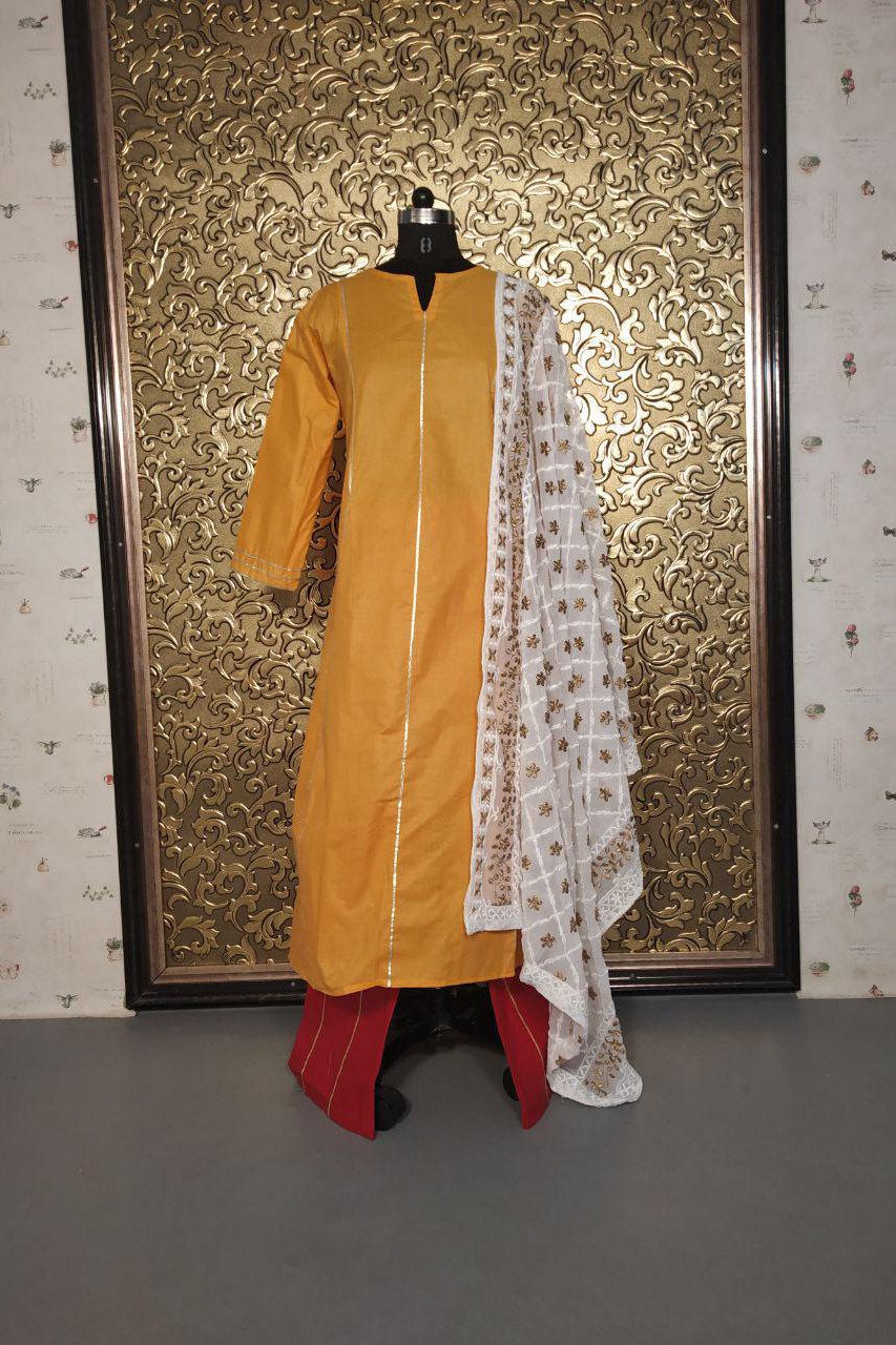Party Wear Yellow & Red Combination Top Palazzo Set