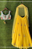 Fancy Yellow Color Lehenga Choli With Embroidery Work Choli