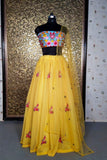 Fancy Yellow Color Lehenga Choli With Embroidery Work Choli