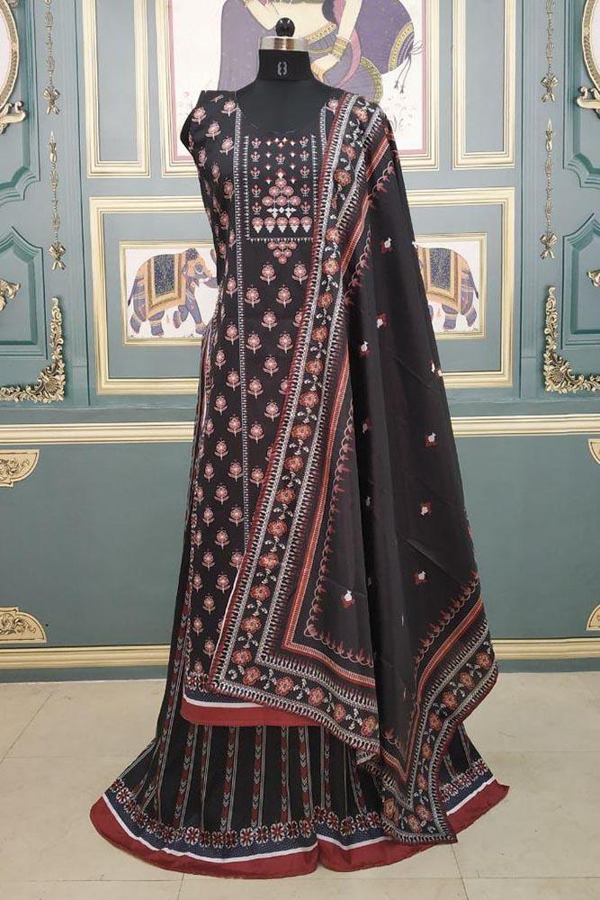 Bollywood Style Black Color Printed Kurti & Palazzo Set