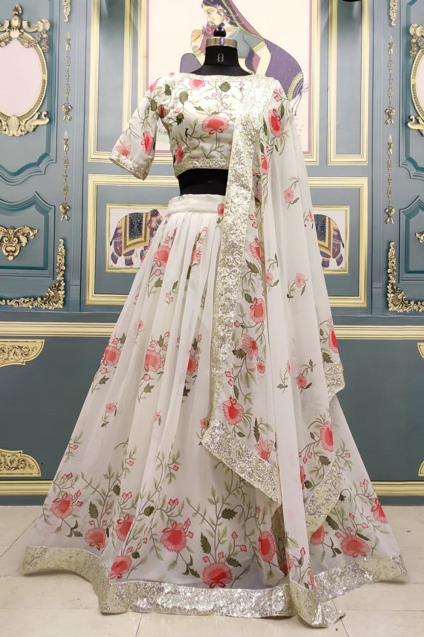 Women's Designer Georgette Semi-Stitched White Lehenga Choli Party Wear  Dress | eBay