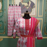 Beautiful Pink Colored Top & Bottom With Embroidery Worked Belt