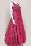 Designer Pink Color Long Gown With Printed & Embroidery Work