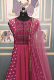 Designer Pink Color Long Gown With Printed & Embroidery Work