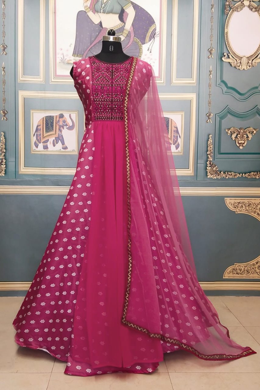 Beautiful Pakistani printed jacquard dress in tea pink color # P2407
