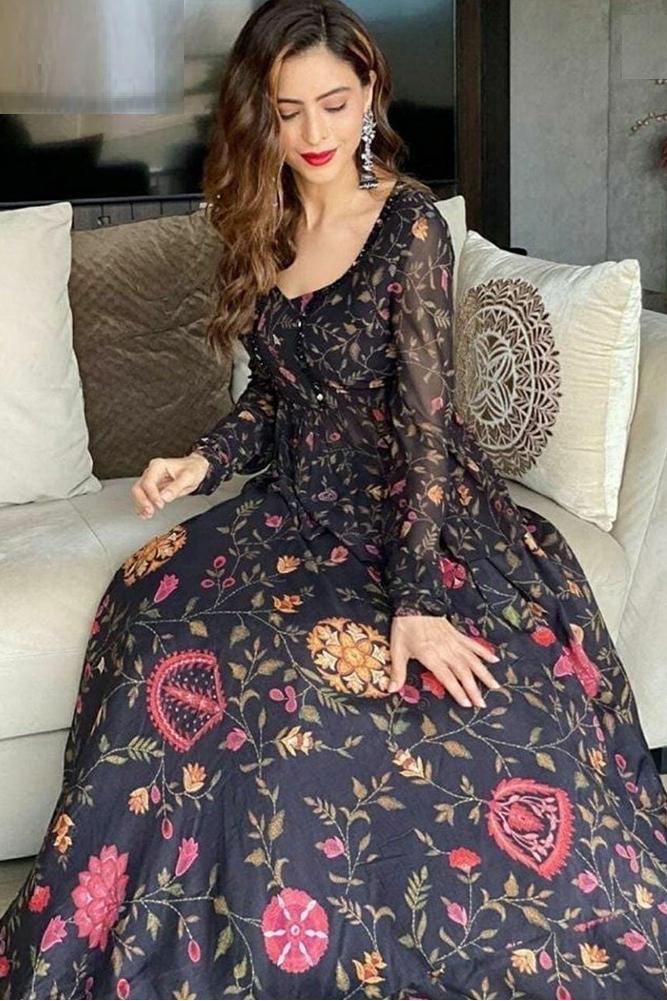 Elegant Black Babuli Georgette Lehenga & Top Indo Western Wear