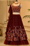 Maroon Georgette Lehenga Choli With Embroidery Thread Work