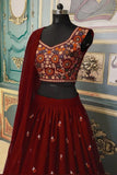 Maroon Georgette Lehenga Choli With Embroidery Thread Work