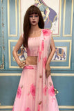 Fancy Pink Rose Printed Lehenga Choli For Wedding Or Party Wear