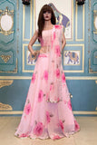 Fancy Pink Rose Printed Lehenga Choli For Wedding Or Party Wear