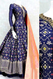 Blue Color Full Stitched Long Gown WIth Printed & Embroidery Work