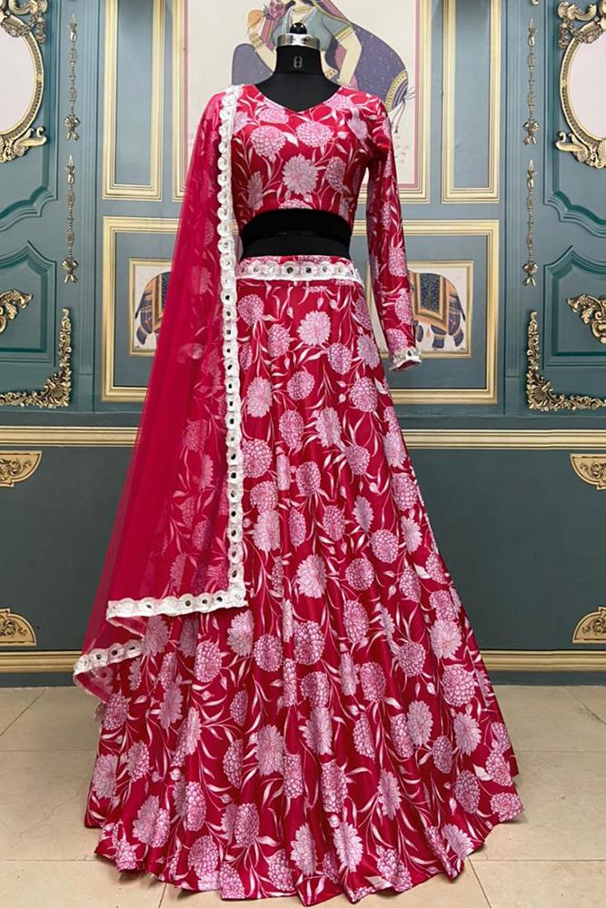 Wedding Wear Pink Heavy Printed Lehenga Choli With Dupatta