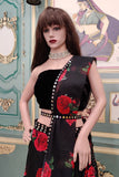 Red Floral Printed Black Georgette Lehenega Choli With Dupatta