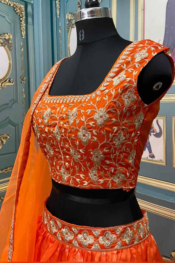 Orange Gold Embroidered Kalidaar Lehenga Set | Wedding Lehengas – Kylee