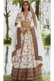 White Colored Printed Semi Stitched Lehenga Choli For Wedding Wear