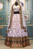 White Colored Printed Semi Stitched Lehenga Choli For Wedding Wear