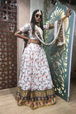 White Colored Printed Semi Stitched Lehenga Choli For Wedding Wear