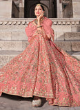 Peach Color Soft Net Fabric Resham And Zari Work Lehenga