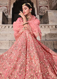 Peach Color Soft Net Fabric Resham And Zari Work Lehenga