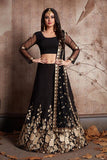 Black Crepe Lehenga Choli With Sequence & Zari Work For Party Wear