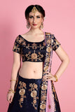 Dark Blue Designer Embroidery Worked Lehenga Choli With Pink Dupatta