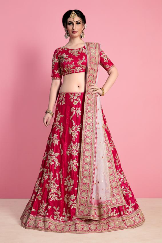 Gorgeous Pink Colored Embroidery Work Lehenga Choli For Party Wear