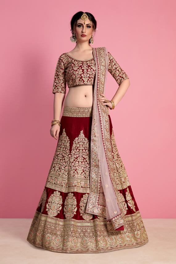 Red Colored Embroidery Worked Lehenga Choli With Dupatta For Wedding Wear