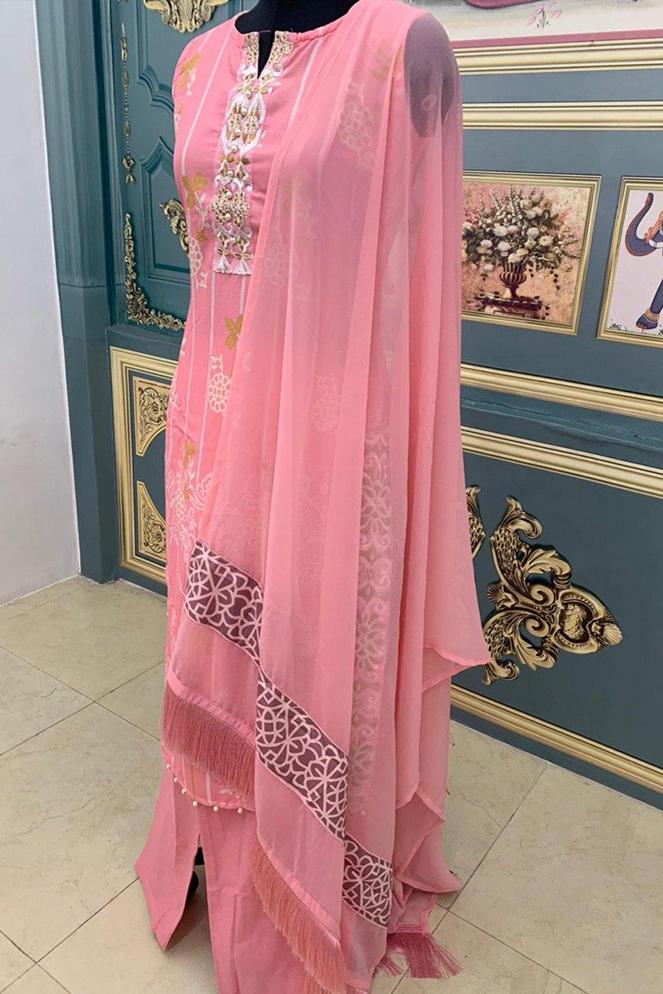 Belliza Cotton Linen Coral Pink Printed Unstitched Women Suit – Stilento