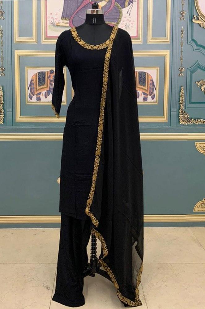 Stunning Black Patiyala Salwar Suit With Zari Embroidery Work