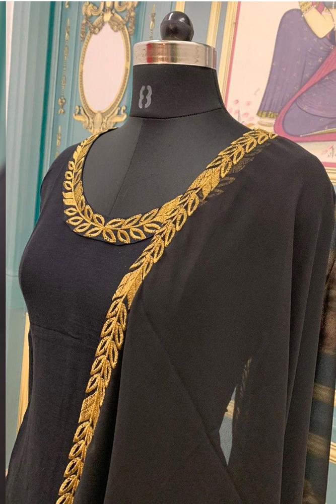 Stunning Black Patiyala Salwar Suit With Zari Embroidery Work
