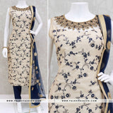 White & Blue Colored Salwar Suit With Thread Embroidery Work