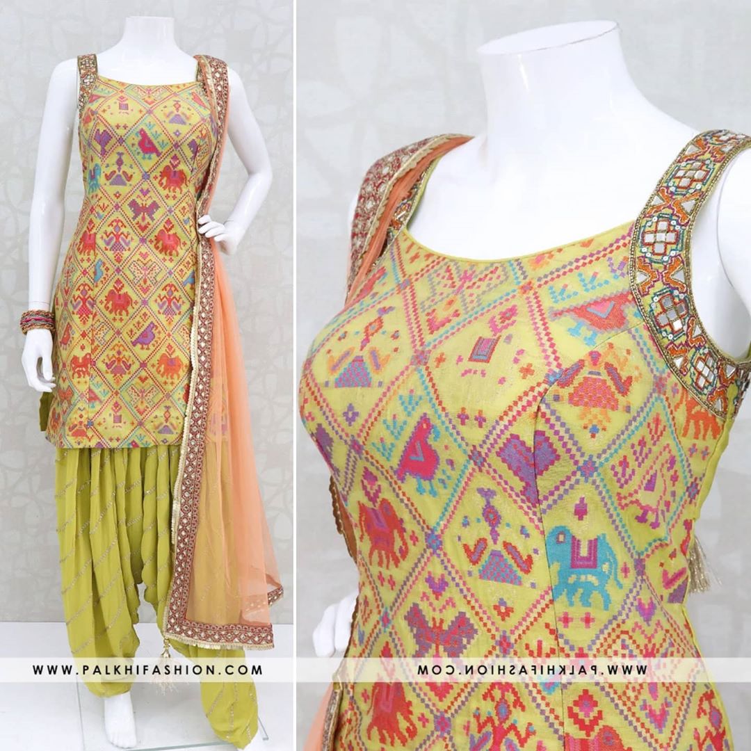 Mehendi Color Party Wear Patiyala Suit With Dupatta :: ANOKHI FASHION