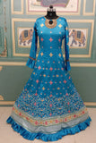 Beautiful Long Blue Color Printed Gown With Dupatta