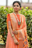 ORANGE JUICEY Designer Handloom Cotton Weaving Saree - Cygnus Fashion