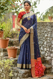 BLUE Designer Handloom Cotton Weaving Saree - Cygnus Fashion
