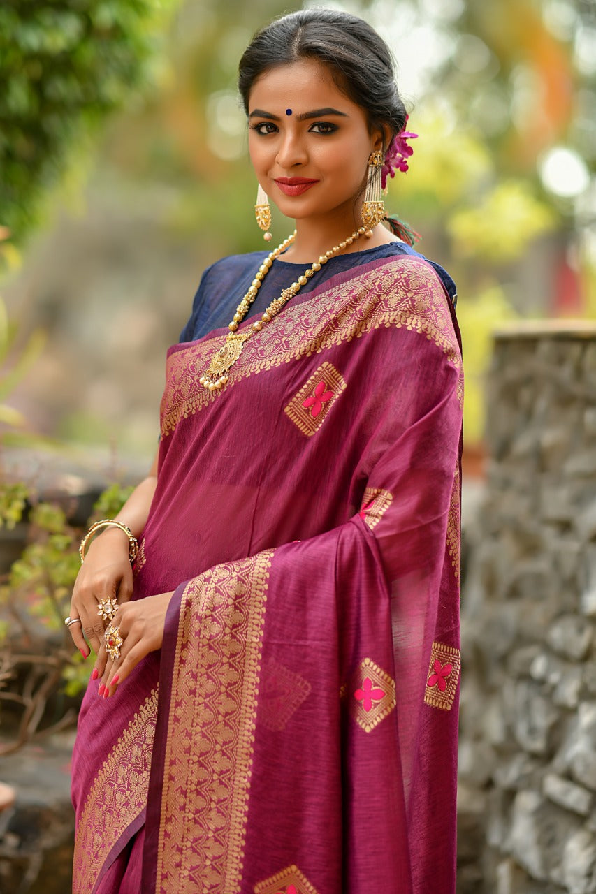 Purple Designer Handloom Cotton Weaving Saree - Cygnus Fashion